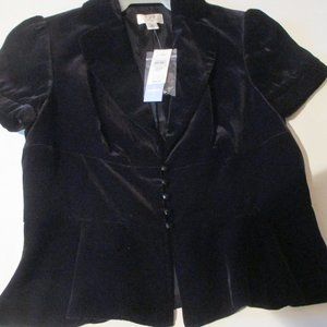 NWT Ladies Ann Taylor Loft Petites Velvet Holiday Button Down Black Dressy Top